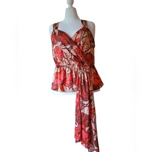 Nina Parker, Sleeveless Floral Surplice Peplum Blouse, 2X